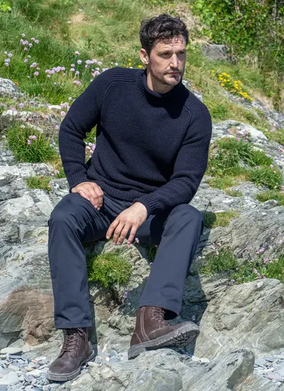 Fisherman Cashmere Seed Stitch Roll Neck Sweater
